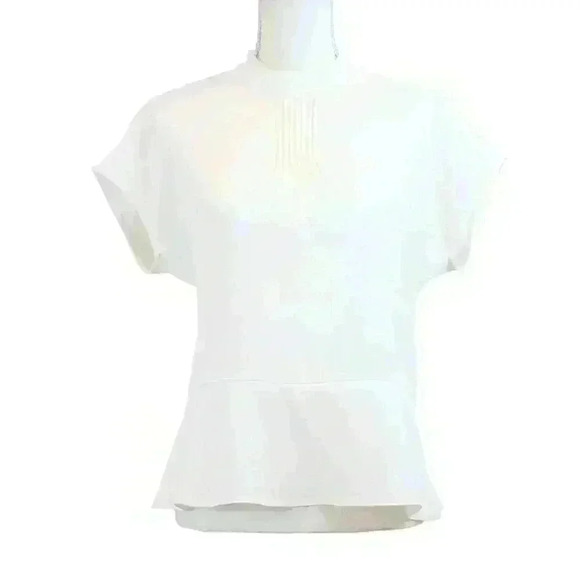 DKNY Cream White Blouse High-Neck Cap-Sleeve Side-Zip Front Pleats Size XS - Picture 1 of 10